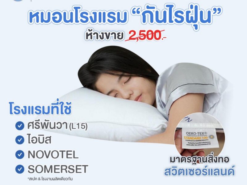 หมอนโรงแรมกันไรฝุ่น รุ่นรร.ศรีพันวาหลัง15 อินเตอร์คอน  โนโวเทล (โรงงานผลิตเดียวกัน)
