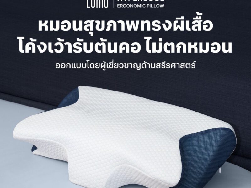 Lunio หมอนหนุน หมอนสุขภาพ ทรงผีเสื้อ ออกแบบมีส่วนโค้งเว้ารับต้นคอ กันตกหมอน ลดปวดคอเวลาตื่น รุ่น HyperCool Ergonomic